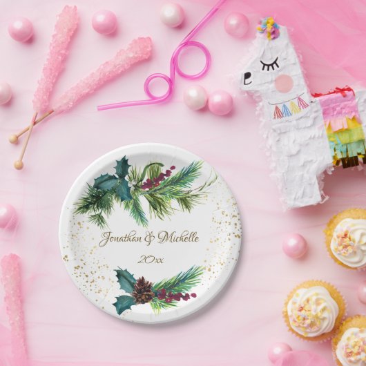 Christmas Evergreen Red Berry Pappteller (Party)