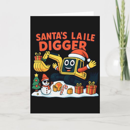 Christmas Excavator Santa Digger Funny Holiday Karte (Vorderseite)