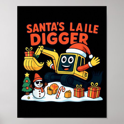 Christmas Excavator Santa Digger Funny Holiday Poster (Vorne)