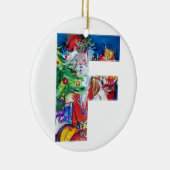 CHRISTMAS F LETTER / SANTA MIT CHRISTMAS TREM KERAMIKORNAMENT (Rechts)