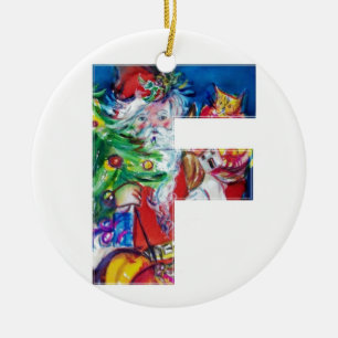 CHRISTMAS F LETTER / SANTA MIT CHRISTMAS TREM KERAMIKORNAMENT