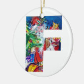 CHRISTMAS F LETTER / SANTA MIT CHRISTMAS TREM KERAMIKORNAMENT (Links)