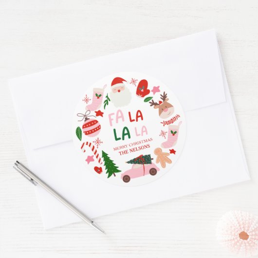 Christmas Fa La La Red and Green Runder Aufkleber (Umschlag)