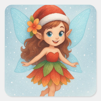 Christmas Fairy ,Cute Winter Fairy Holiday Quadratischer Aufkleber