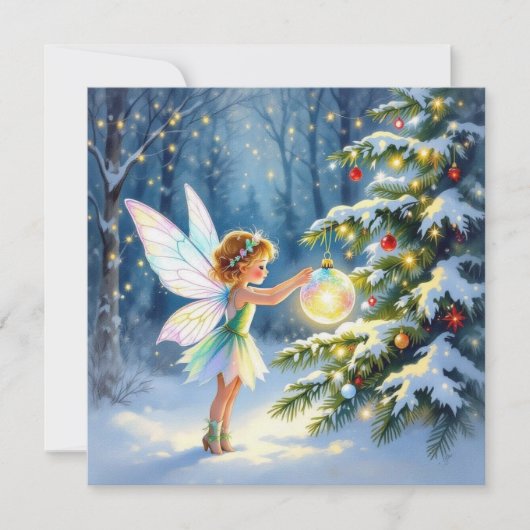 Christmas Fairy Decorating a Christmas Tree Karte (Vorderseite)