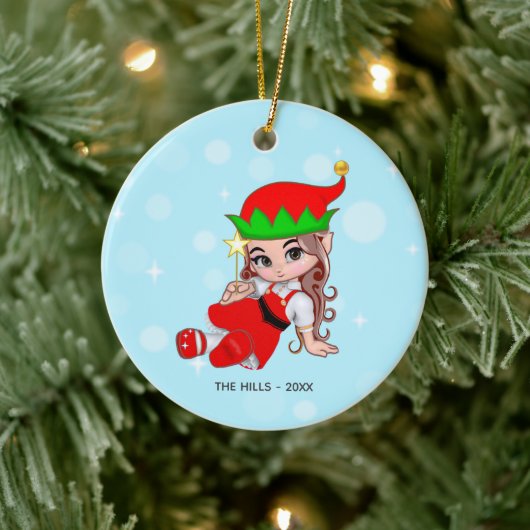 Christmas Fairy Elf Holding a Star Keramik Ornament (Baum)