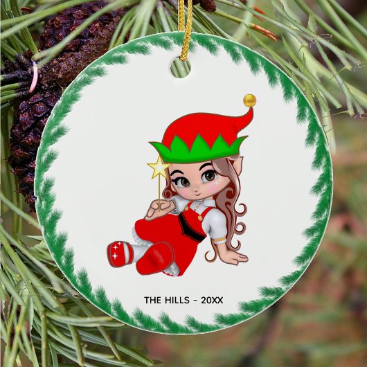 Christmas Fairy Elf Holding a Star Keramik Ornament