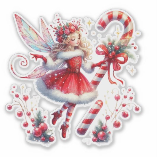 Christmas Fairy Red White Candy Cane Aufkleber (Vorderseite)