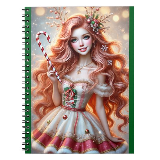 Christmas Fairy Redhead with Candy Cane Wand Notizblock (Vorderseite)