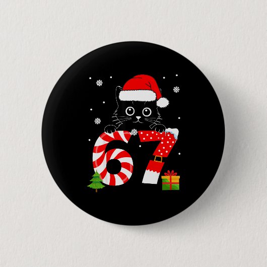 Christmas Family Black Cat 67 Six Seven Santa Men Button (Vorderseite)