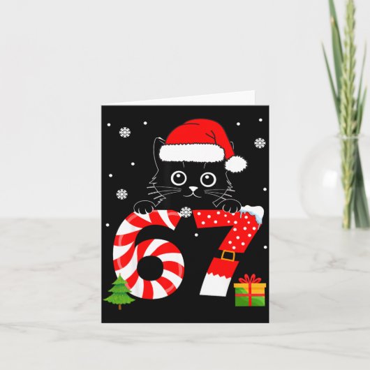 Christmas Family Black Cat 67 Six Seven Santa Men Karte (Vorderseite)