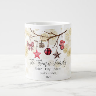 Christmas Family Branch Tree Red Gold Mitten Star Jumbo-Tasse