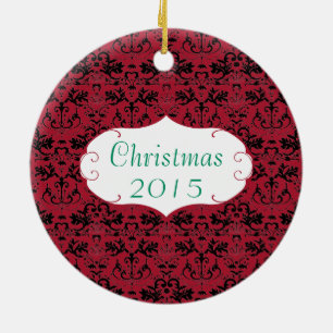 Christmas Family Foto Red Chandelier #2 Damask Keramik Ornament