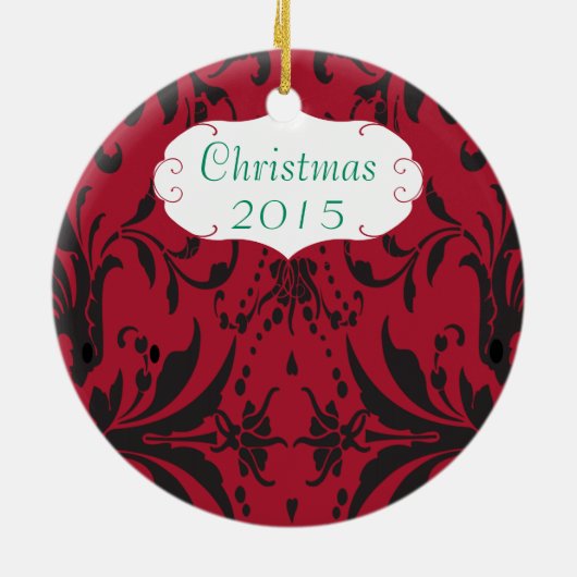 Christmas Family Foto Red Chandelier #3 Damask Keramik Ornament (Hinten)