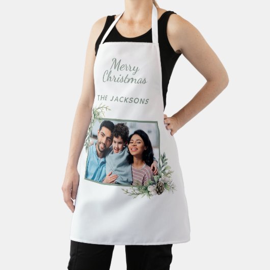 Christmas family foto white cone pine name schürze (InSitu)