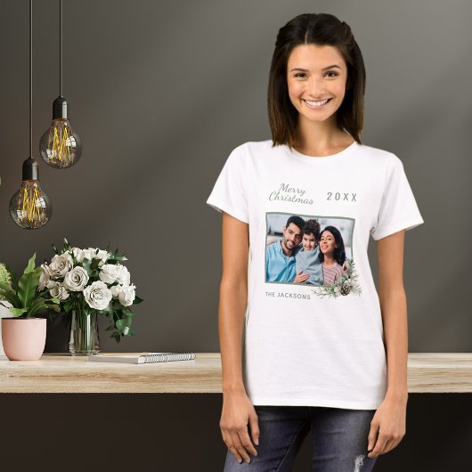 Christmas family foto white cone pine name T-Shirt