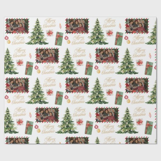 Christmas Family Frame Wrapping Paper Geschenkpapier (Flach)