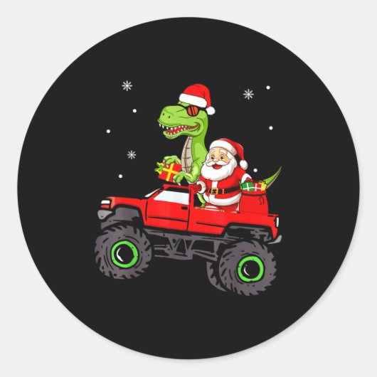 Christmas Family Matching Santa Truck Dinosaur Boy Runder Aufkleber (Vorderseite)