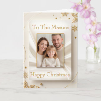 Christmas Family Photo Card - Golden Picture Frame Karte