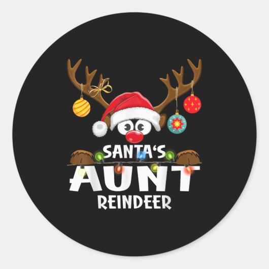 Christmas Family Santa's Aunt Reindeer Pajama Runder Aufkleber (Vorderseite)