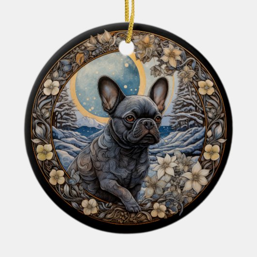 Christmas Fantasy Frenchie Keramik Ornament (Vorne)
