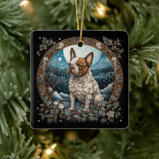 Christmas Fantasy Frenchie Keramikornament (Baum)