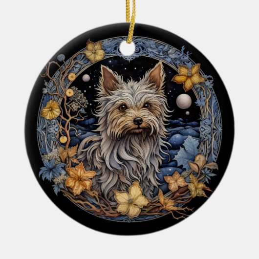 Christmas Fantasy Yorkie Keramik Ornament (Vorne)