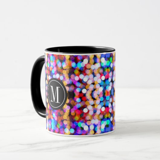 Christmas farbenfrohe Bokeh Lights Monogram Tasse
