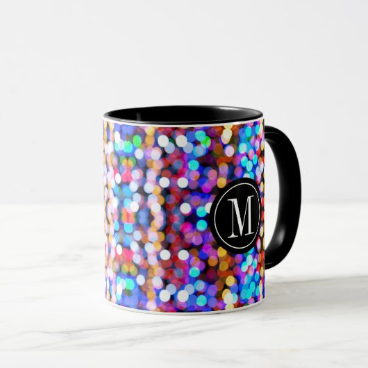 Christmas farbenfrohe Bokeh Lights Monogram Tasse (VorderseiteRechts)