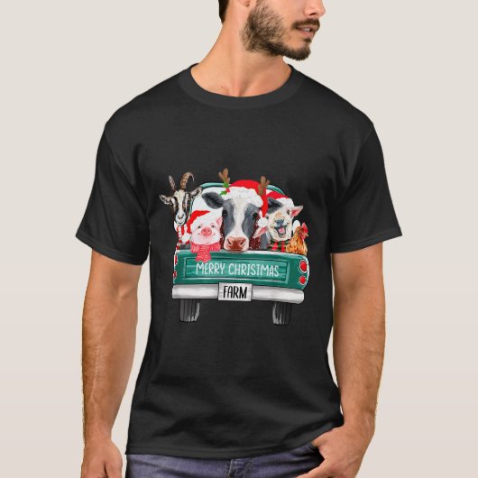 Christmas Farm Animals Truck Santa Hat Family Paja T-Shirt (Vorderseite)