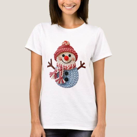 Christmas Faux Yarn Crochet Snowman T-Shirt (Vorderseite)