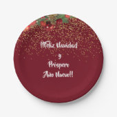 Christmas Feliz Navidad Burgandy Glitzer Pappteller (Vorderseite)