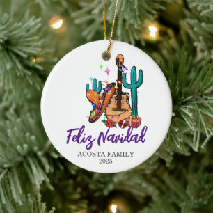 Christmas Feliz Navidad Cactus Sombrero Keramik Ornament