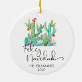 Christmas Feliz Navidad Cactus Watercolor Custom Keramik Ornament (Hinten)