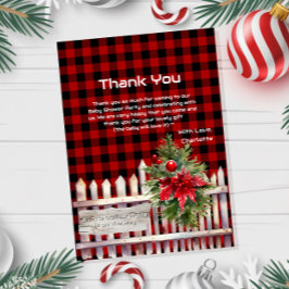 Christmas Fence Buffalo Plaid Baby Shower Dankeskarte