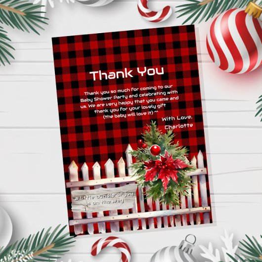 Christmas Fence Buffalo Plaid Baby Shower Dankeskarte