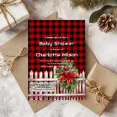 Christmas Fence Buffalo Plaid Baby Shower Einladung