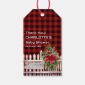 Christmas Fence Buffalo Plaid Baby Shower Geschenkanhänger (Rückseite)