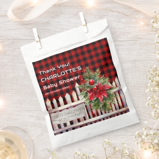 Christmas Fence Buffalo Plaid Baby Shower Geschenktütchen (Ausgeschnitten)