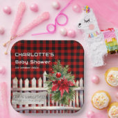 Christmas Fence Buffalo Plaid Baby Shower Pappteller (Party)