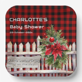 Christmas Fence Buffalo Plaid Baby Shower Pappteller