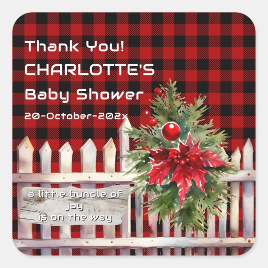 Christmas Fence Buffalo Plaid Baby Shower Quadratischer Aufkleber (Vorderseite)