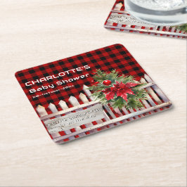 Christmas Fence Buffalo Plaid Baby Shower Rechteckiger Pappuntersetzer