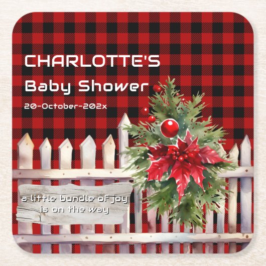 Christmas Fence Buffalo Plaid Baby Shower Rechteckiger Pappuntersetzer (Vorderseite)
