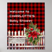 Christmas Fence Buffalo Plaid Baby Shower Welcome Poster (Vorne)