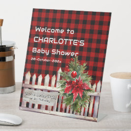 Christmas Fence Buffalo Plaid Baby Shower Welcome Sockelschild