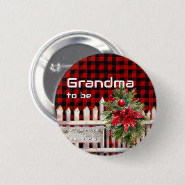 Christmas Fence Buffalo Plaid Grandma-to-be Button