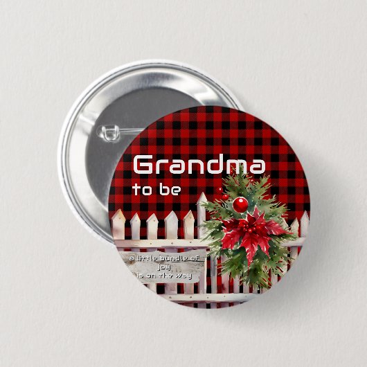 Christmas Fence Buffalo Plaid Grandma-to-be Button (Vorne & Hinten)