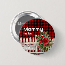Christmas Fence Buffalo Plaid Mommy-to-be Button