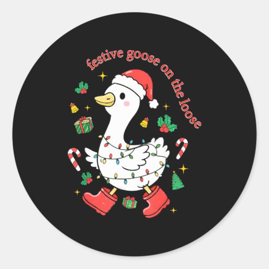 Christmas Festive Goose On The Loose Silly Goose X Runder Aufkleber (Vorderseite)